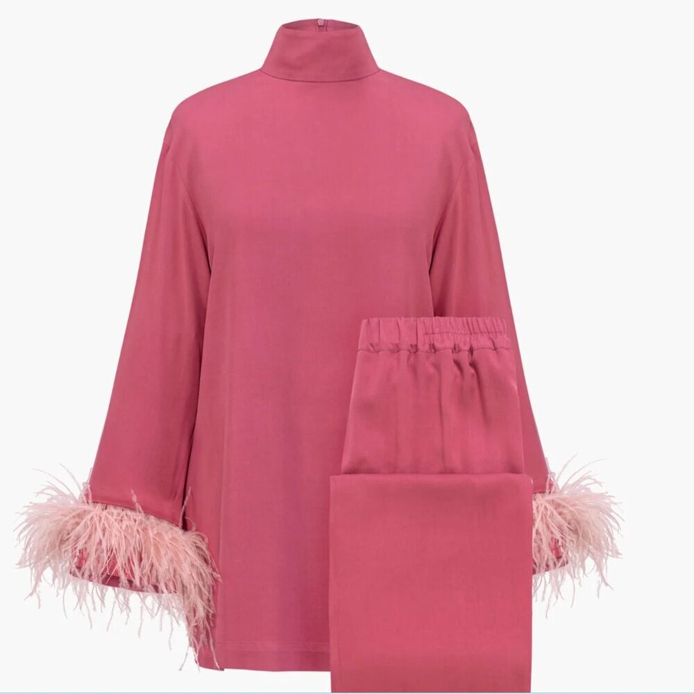 Sleeper Black Tie Pajama‎ with Detachable Feathers in Burgundy